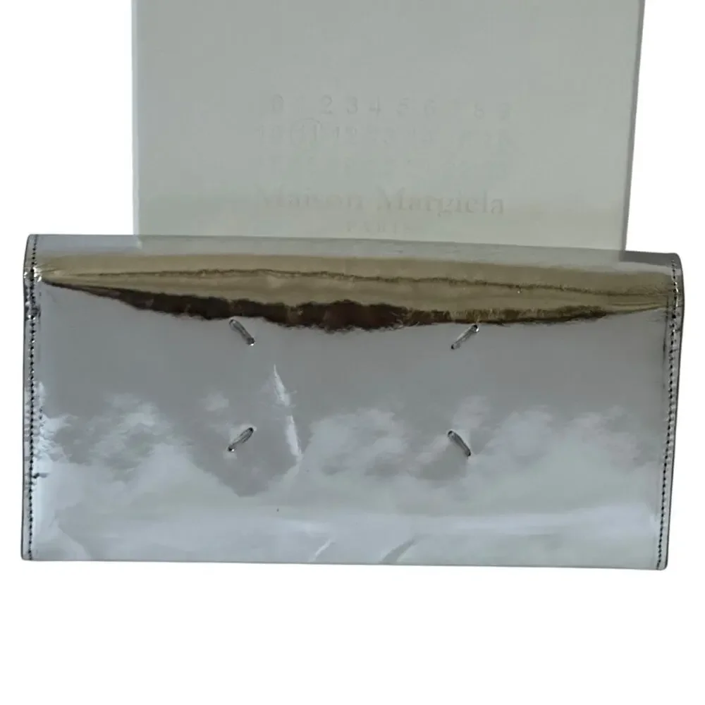 Maison Margiela MM11 SS17 Mirror Leather Four-Stitch Long Wallet Metallic Silver